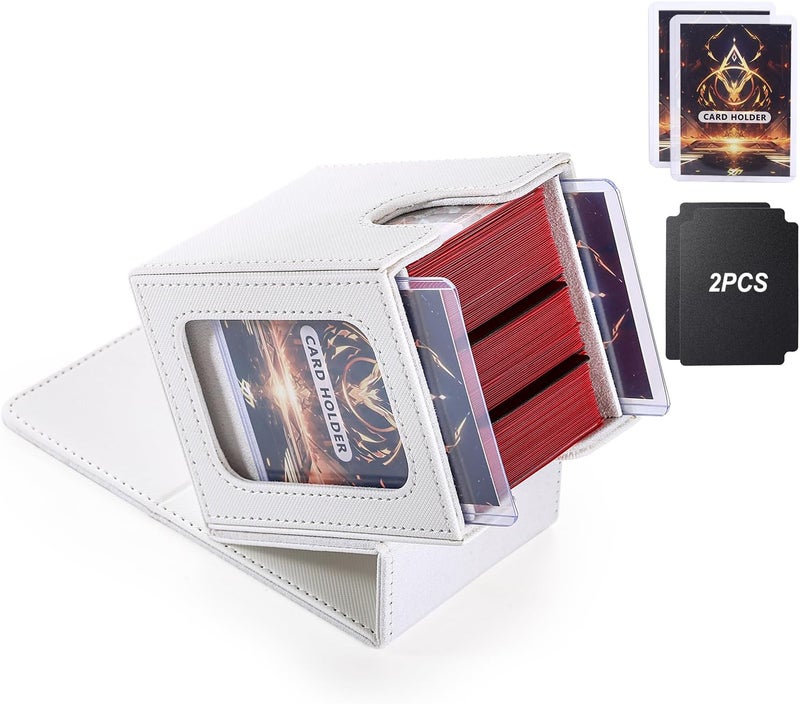 Stepane MTG Deck Box, Double Display Window MTG, Commander Deck Box Fits 120+ Single Sleeved Cards, PU Leather Magnetic Closure Card Box with 2 Dividers&2 Toploaders for TCG, CCG, White - Image 1